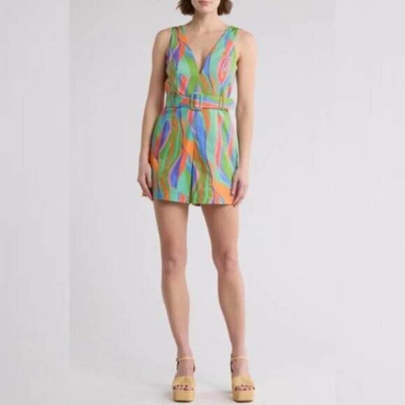 NWT Hutch Multi Color Sleeveless Belted V Neck Romper - Picture 2 of 11